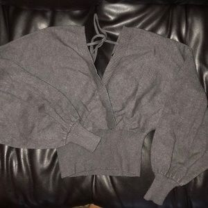 Grey Cropped Low Front and Back Sweater